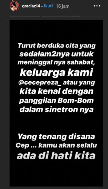 Tnagkapan layar Instagram Story Gracia Indri