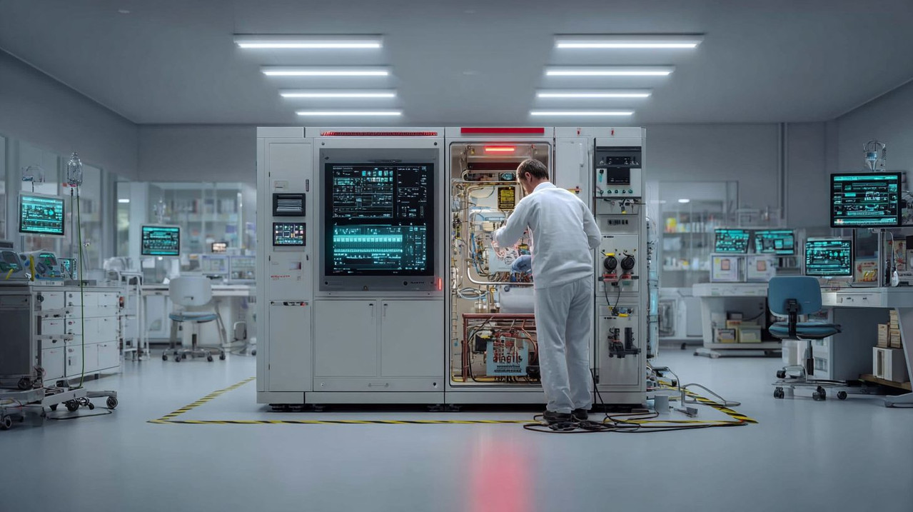 Процесс обслуживания чиллера в медицинской клинике