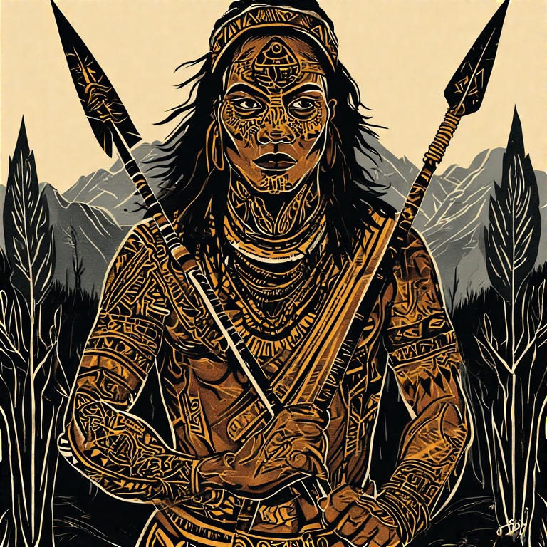 A-tribal-warrior-in-woodcut-st-34