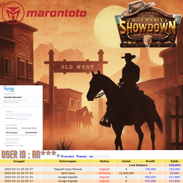 Bukti Kemenangan Member Marontoto Sebesar 10,400,000 JuTa