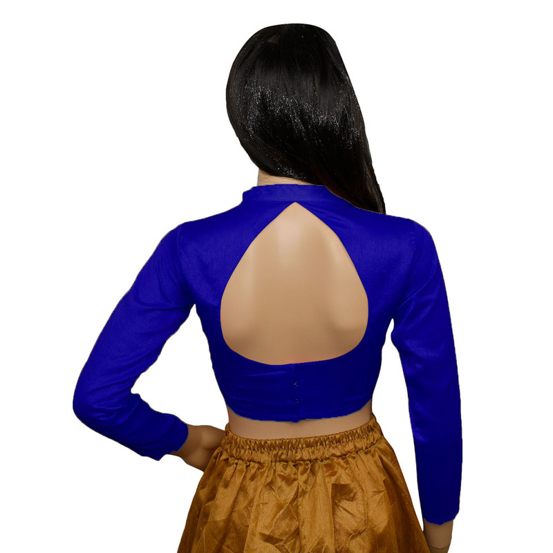 Women's Designer Sari Blouse Dupion Silk Collor Neck Long Sleeve Crop Top Choli - Picture 53 of 82