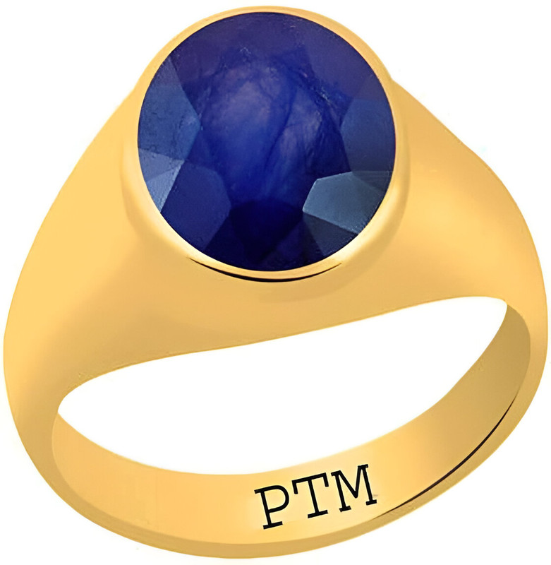 PTM Panchdhatu (5 metals) Blue Sapphire (Neelam) 3.25 Ratti to 10.25 Ratti or 3.00 Cts to 9.50 Cts Astrological Gemstone 22 K Gold Plated Ring for Men & Women