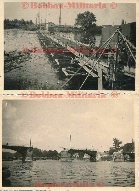 Frankreich zerstörte gesprengte Seine Brücke combat Wehrmacht PONTON Steg
