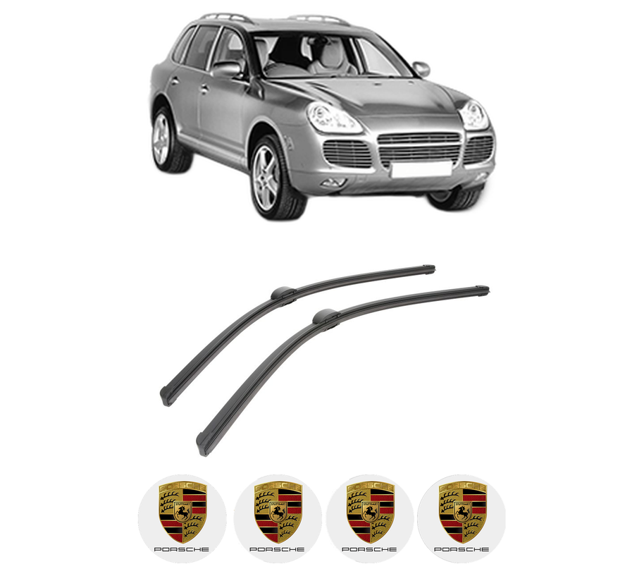 Set stergatoare auto PORSCHE CAYENNE (9PA) din 2002-2010, pentru parbriz auto, 2 bucati, Bosch Aerotwin, din cauciuc siliconat rezistent, 4 Stickere Auto PORSCHE