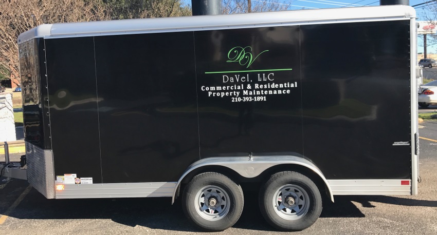 DaVel LLC's trailer, which is used to carry equipment between job sites.