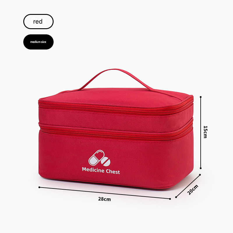 Red Medium Double-Layer Medicine Organizer – Portable First Aid Storage Case with Multiple Compartments for Home & Travel
