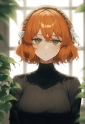 depth of field, 1girl, ishmael (limbus company), short hair, orange hair, {{gree s-2751556520