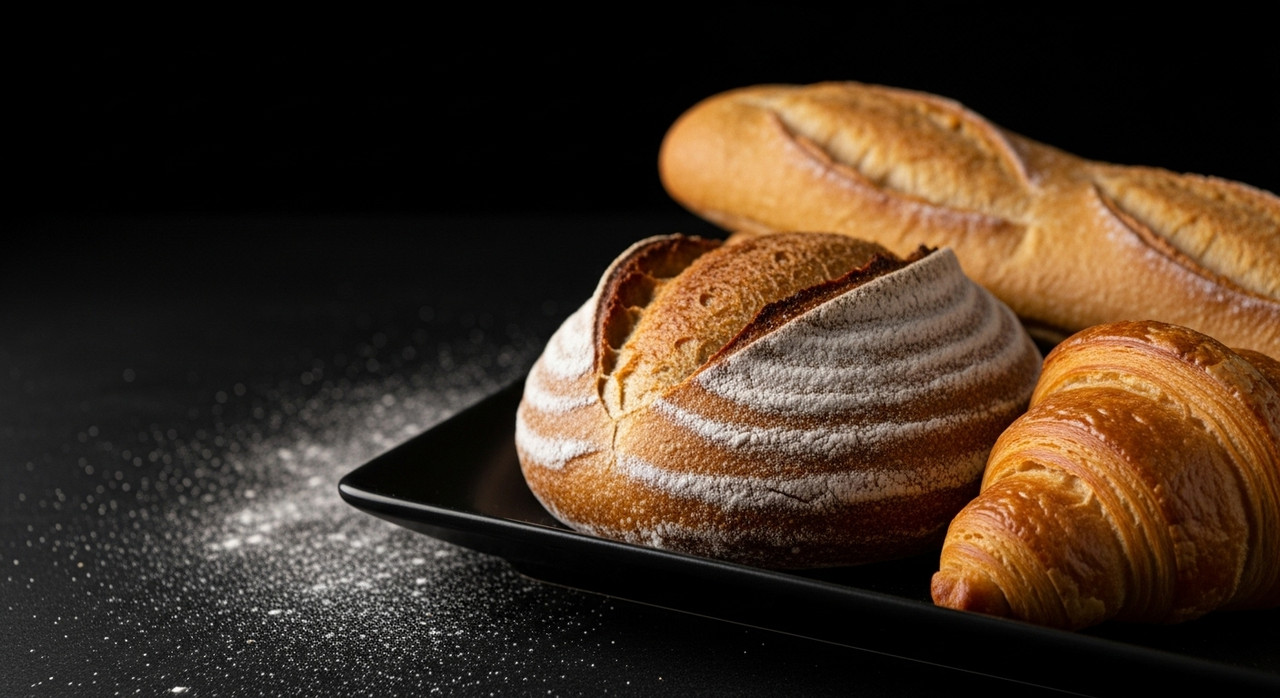Artisanal bread on a dark rustic background
