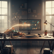 A chaotic desk transforming into an organized one.
