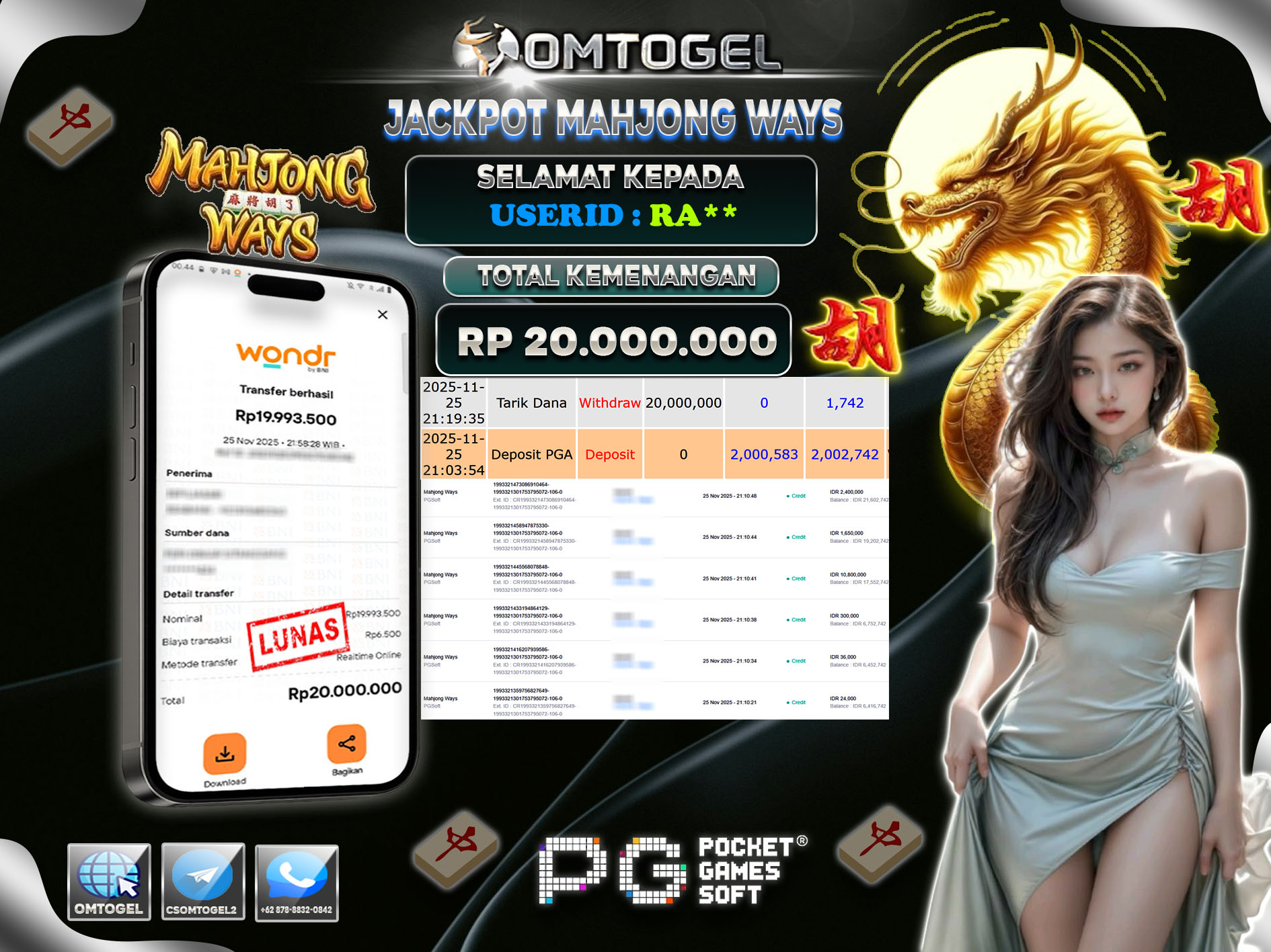 OMTOGEL JACKPOT PG SOFT MAHJONG WAYS  ,20 JUTA DI BAYAR LUNAS ,-