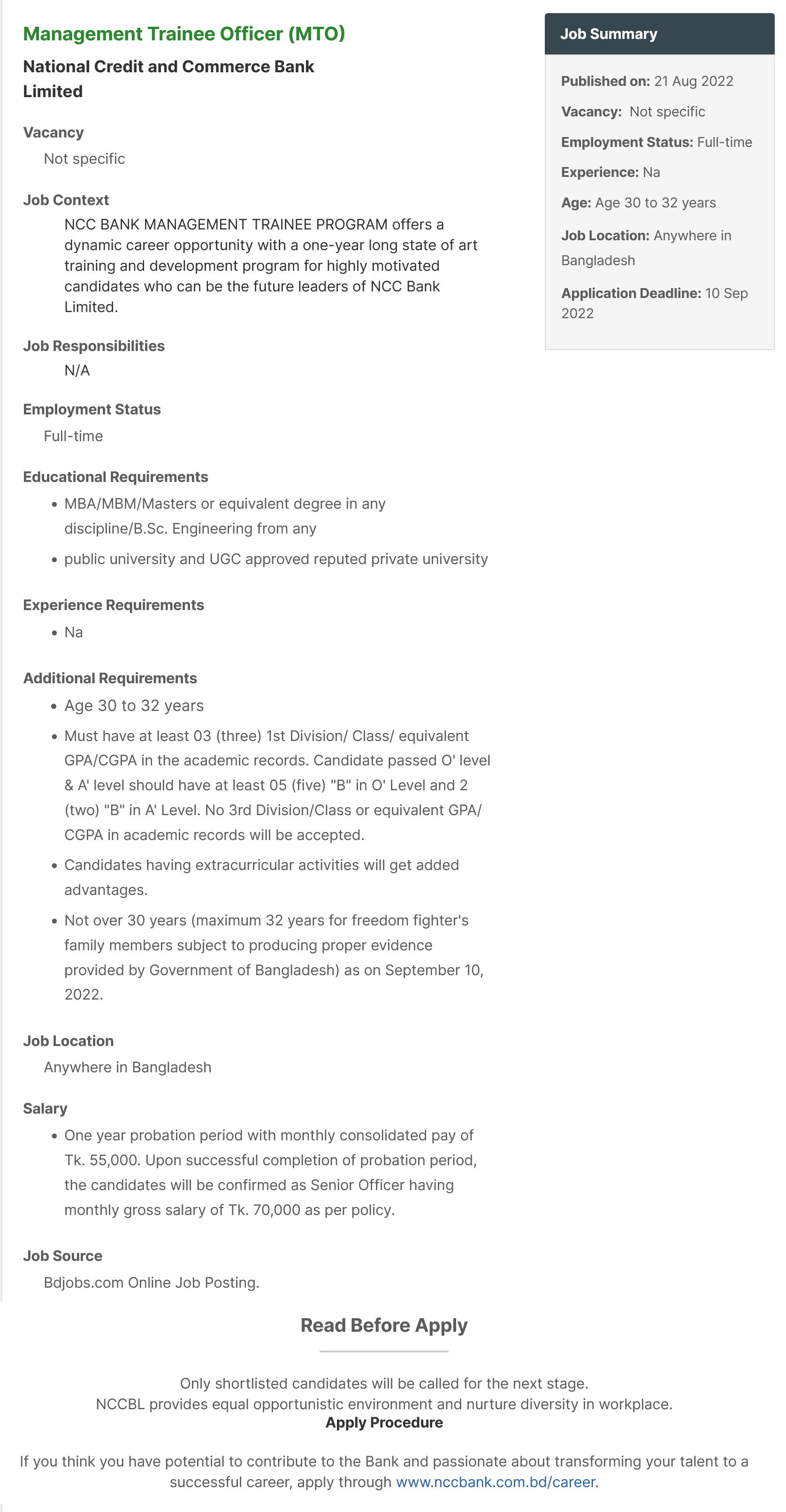 NCC Bank Job Circular 1 NCC Bank Limited Job Circular 2022