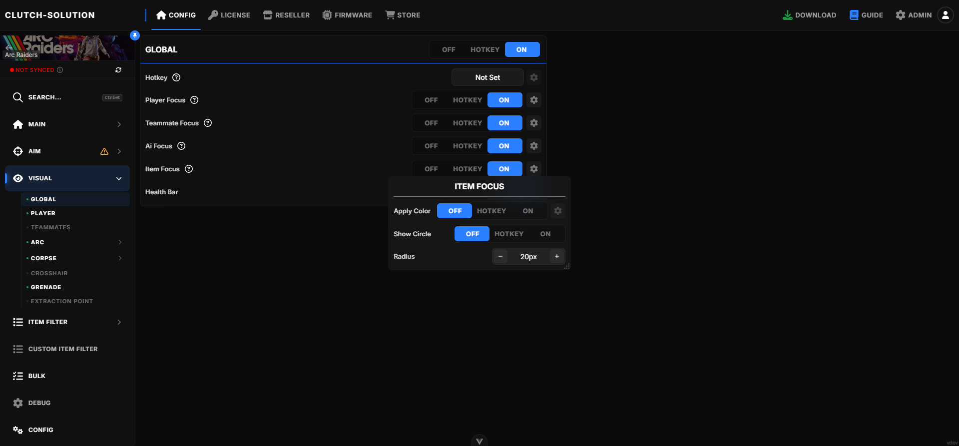Focus settings