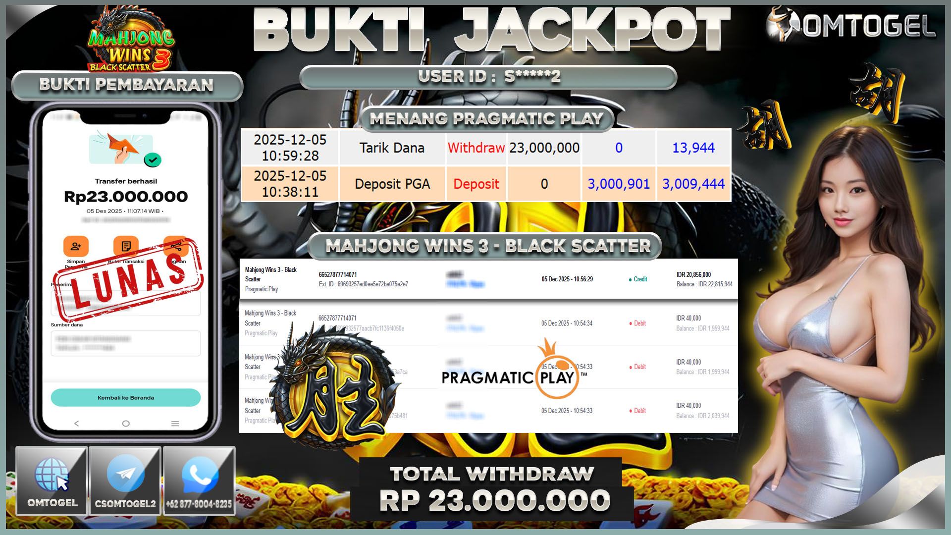 OMTOGEL JACKPOT PRAGMATIC PLAY MAHJONG WINS 3-BLACK SCATTER ,23 JUTA DI BAYAR LUNAS ,-