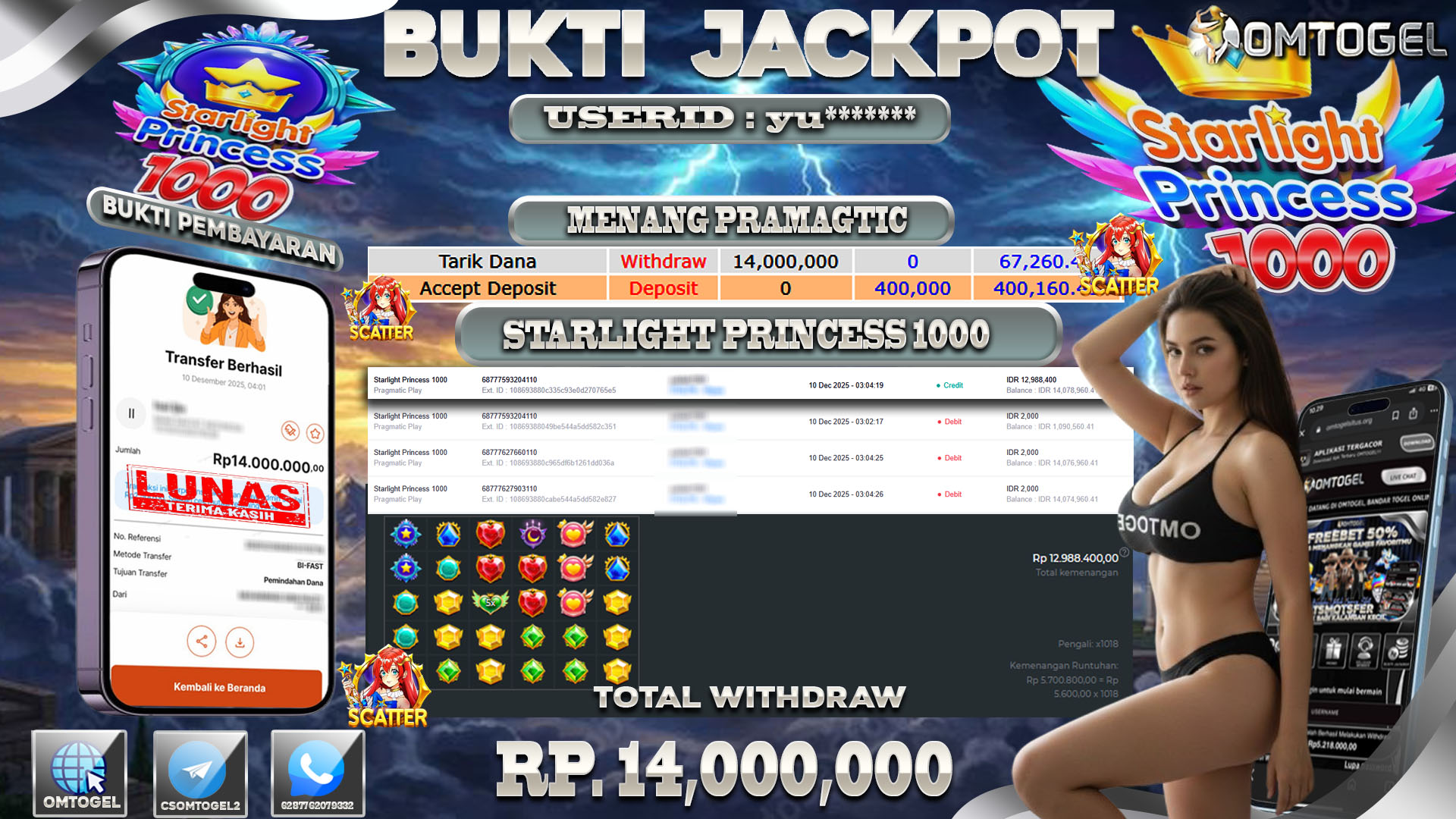 OMTOGEL JACKPOT PRAGMATIC PLAY STARLIGHT PRINCESS 1000  ,14 JUTA DI BAYAR LUNAS ,-