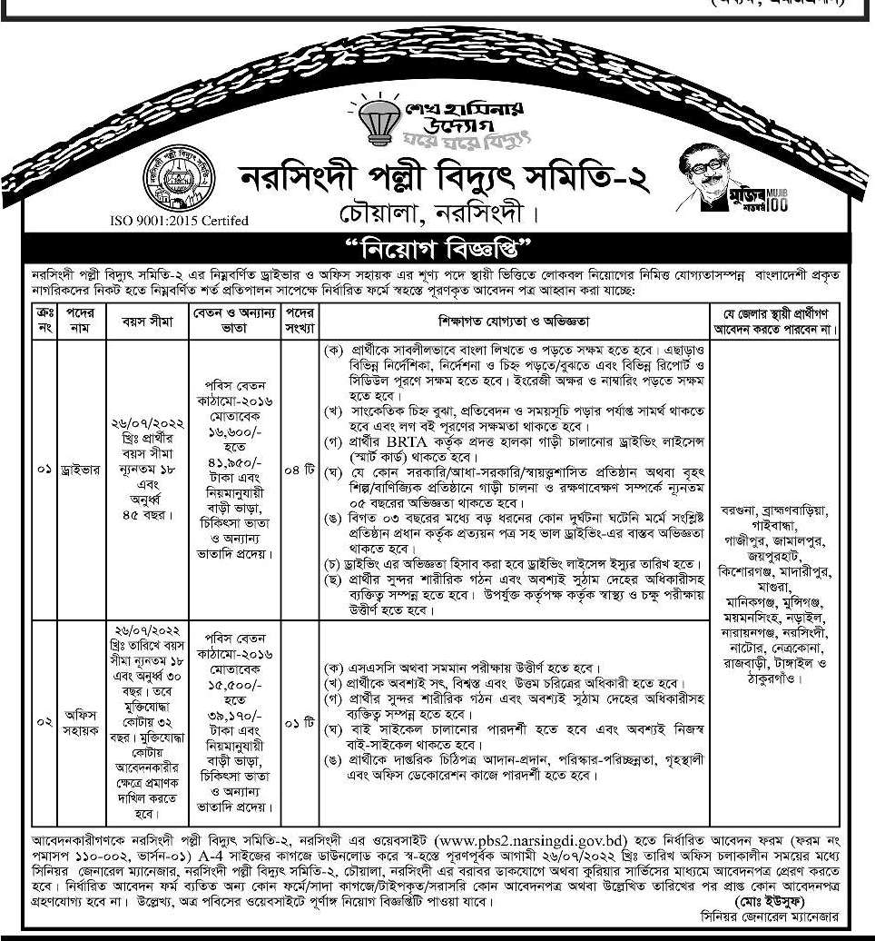 Narsingdi PBS Job Circular 2022