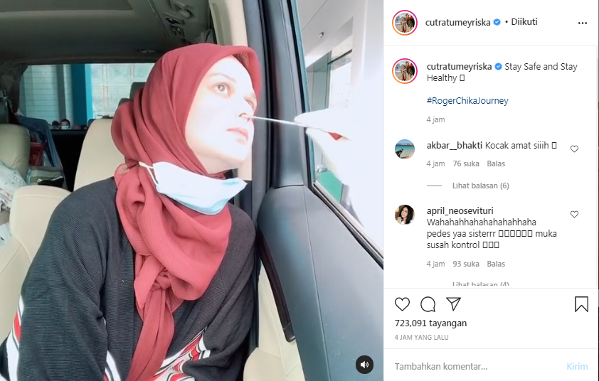 Cut Meyriska saat menjalani tes swab