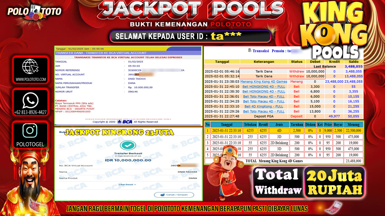 POLOTOTO JACKPOT TOGEL PASARAN KING KONG Rp.20,000.000,-