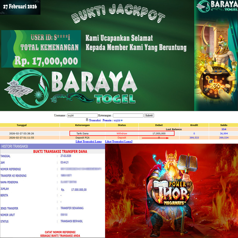 Rp. 17.000.000.- WD LUNAS DI BARAYATOGEL