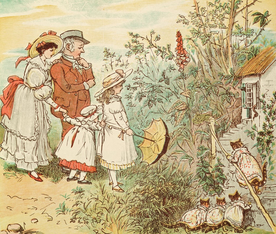 Randolph-Caldecott-Cat-and-her-kittens-came-tumbling-in-from-A-Frog-He-Would-A-Wooing-Go-Meiste