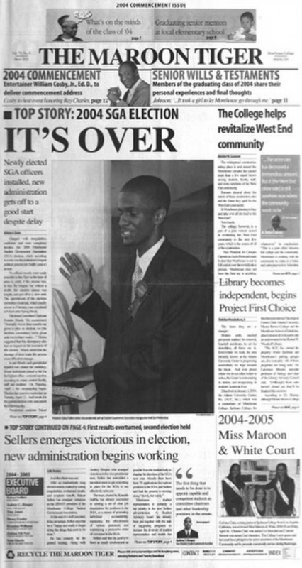 Sellers Bakari covers the front page of a 2004 issue of The Maroon Tiger