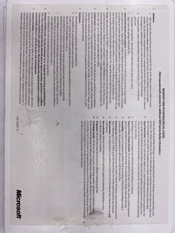 MICROSOFT OEM R18-05867 MICROSOFT SERVER 2019 5 USER CAL MICROSOFT OEM R18-05867 MICROSOFT SERVER 2019 5 USER CAL