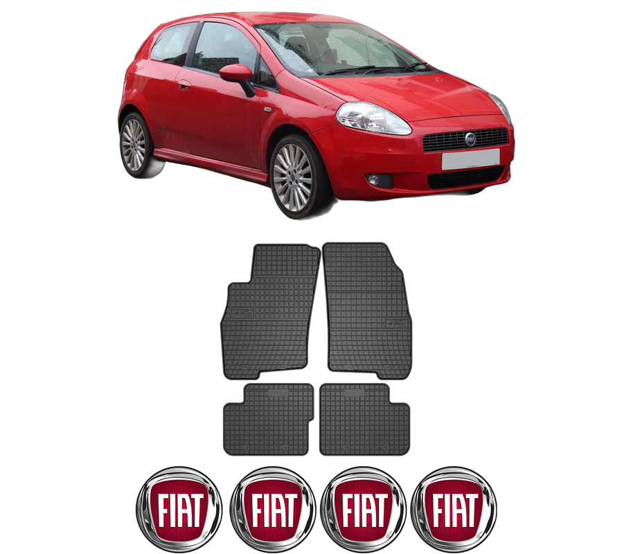 Set covorase presuri FIAT GRANDE PUNTO (199_) din 2005-2015, auto, din cauciuc thermoplastic, 4 Stickere auto cu FIAT