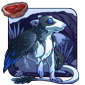 Altered version of the 'Fancy Rat' item, edited to have a more blue colour scheme, grey/white husky colouring, and a pair of blue-tipped black crow wings + matching tail feathers.