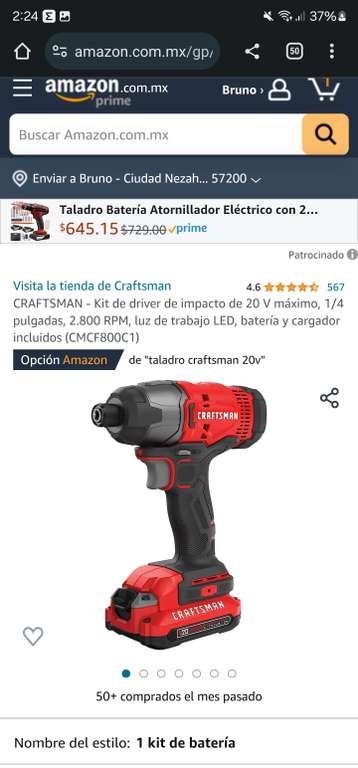 Amazon: Taladro de impacto crafstman 20 v 1/4