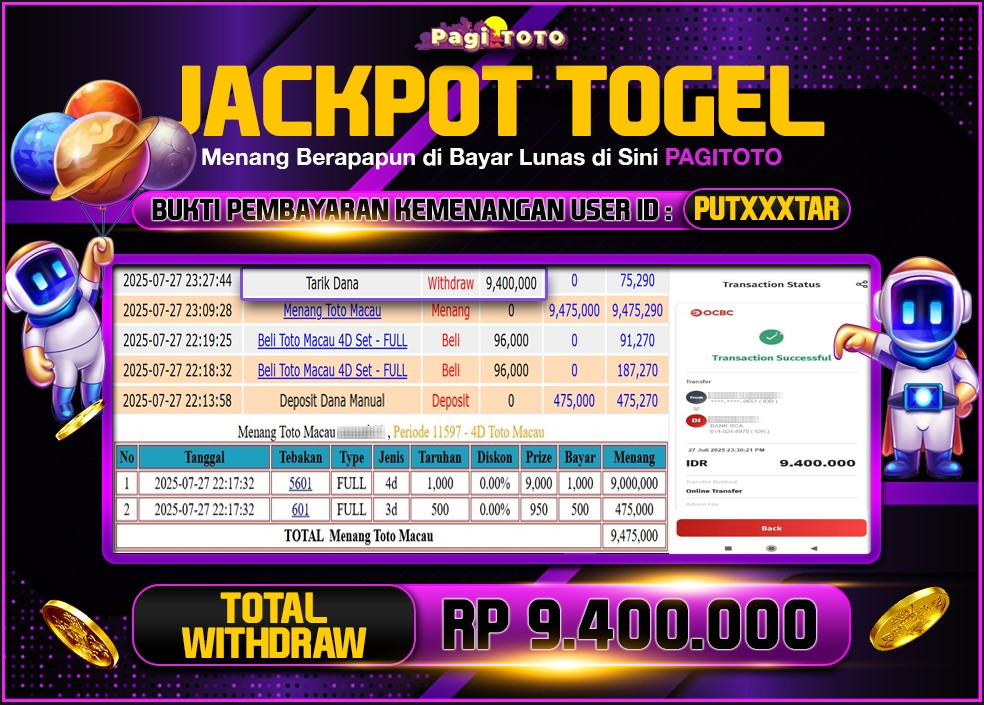 HAPPY JACKPOT MEMBER PAGITOTO TOGEL TOTO MACAU Rp 9.400.000-, - LUNAS