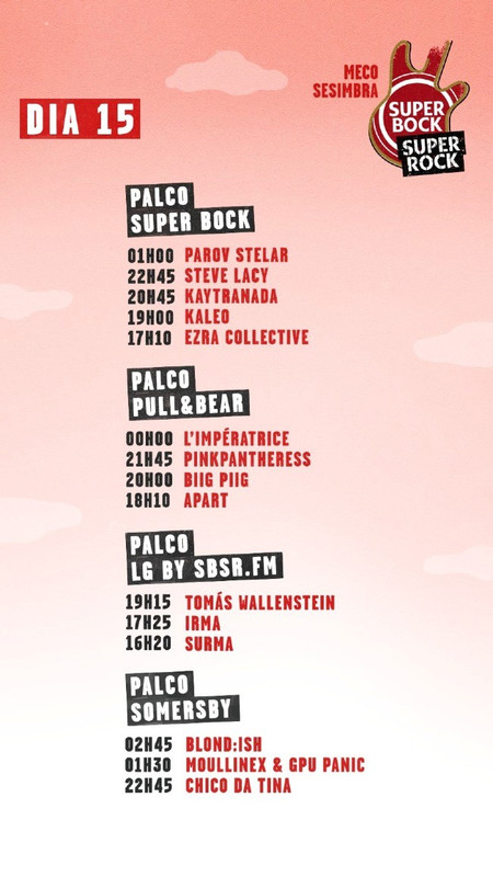 Toupeiras - Horários do  Super Bock Super Rock - 15 julho