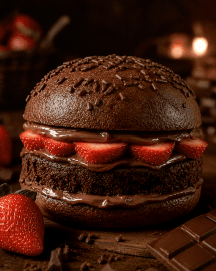 Pessoa dando uma mordida no ChocoBurger do Amor recheado
