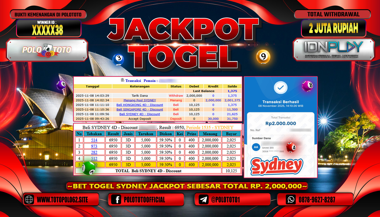 POLOTOTO JACKPOT TOGEL POOL SYDNEY Rp.2.000.000,- LUNAS