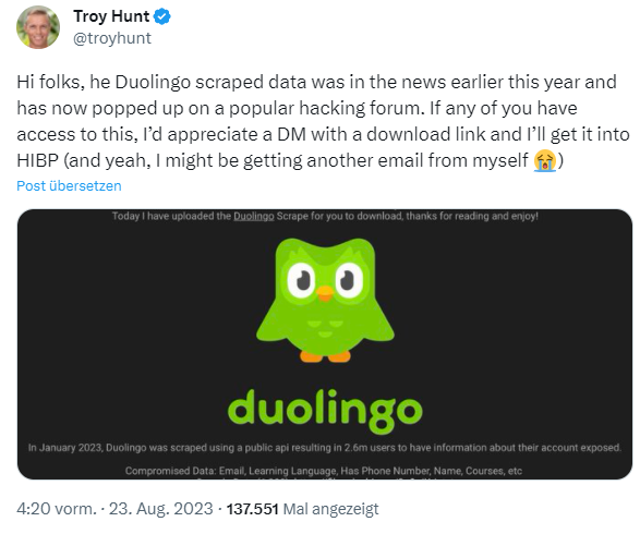 Duolingo user data leaked
