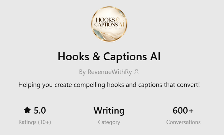 Hooks and Captions AI five-star review