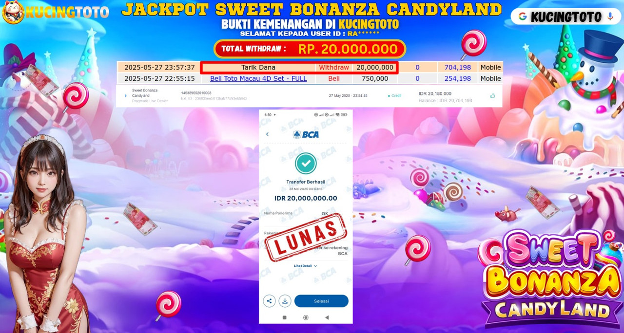 KUCINGTOTO JACKPOT  SWEET BONANZA CANDYLAND 1000 RP.20.000.000.,- LUNAS