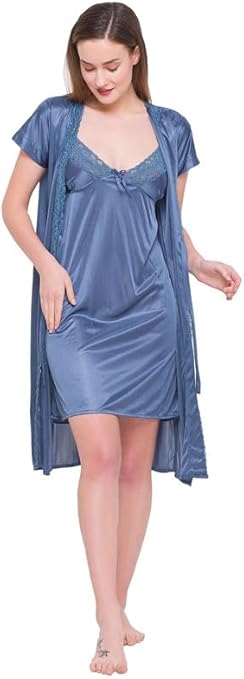 AV2 Women's Satin Solid Knee-Length Nighty