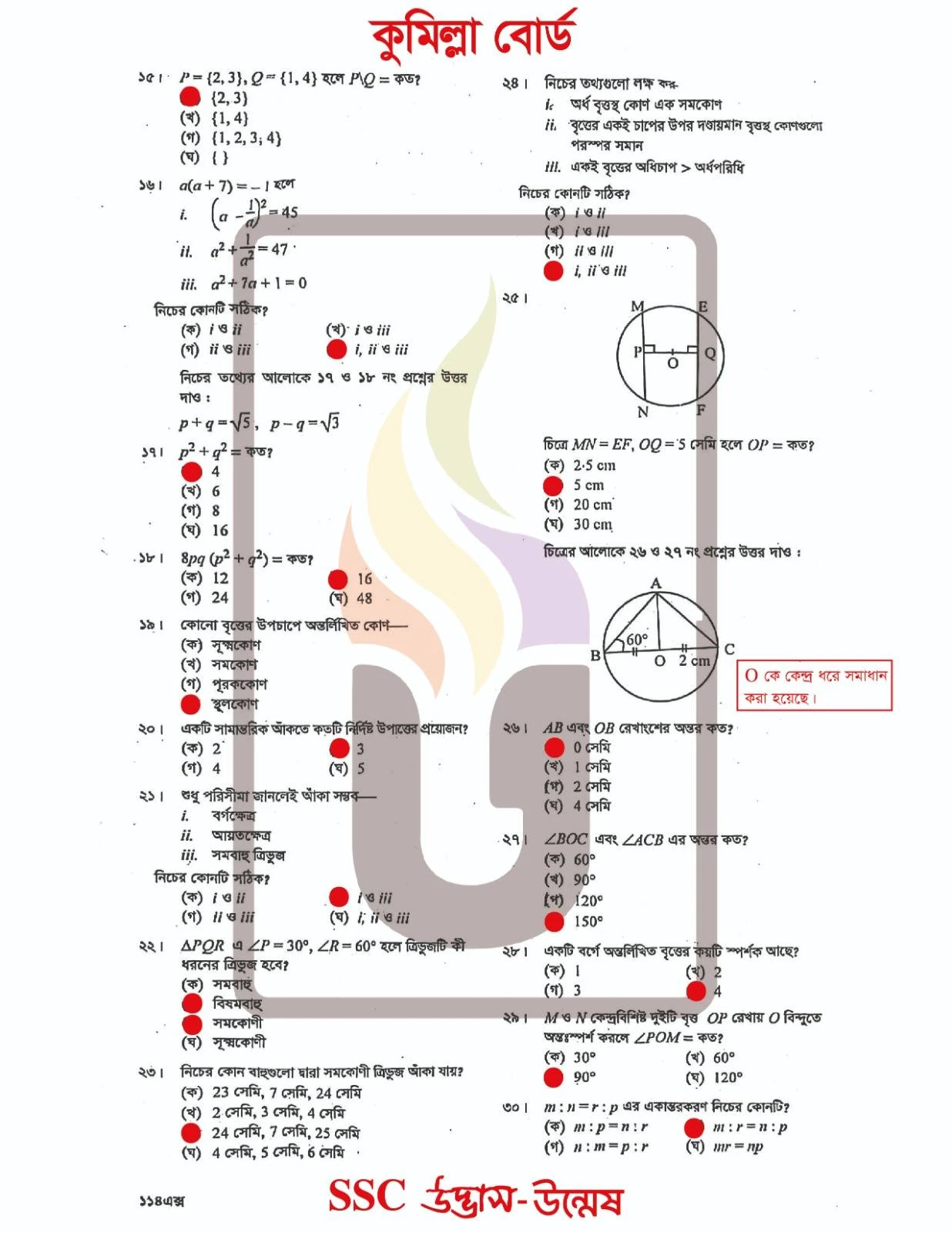 Math MCQ Solution 2026 Comilla Board