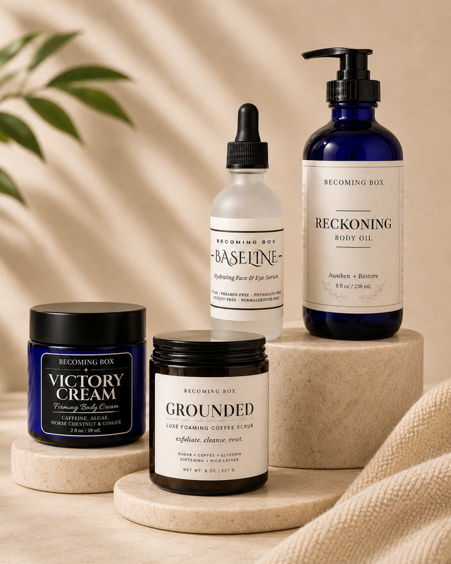 Full size skincare and body care products included in Becoming Box