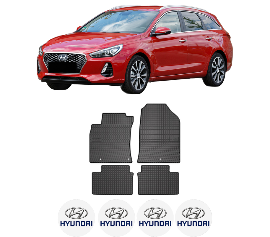 Set covorase presuri HYUNDAI i30 Estate (PDE) din 2017-2020, auto, din cauciuc thermoplastic, 4 Stickere auto cu HYUNDAI
