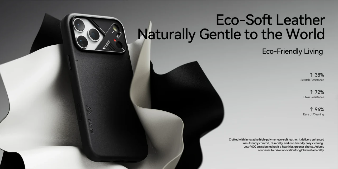 Husa pentru iPhone 17 Pro Max, Aulumu A17 Vegan Leather, Piele texturata, Ultra slim, Compatibila MagSafe, Racire activa CoolHyper, Butoane metalice, Protectie maxima, Alb A17 PU 02