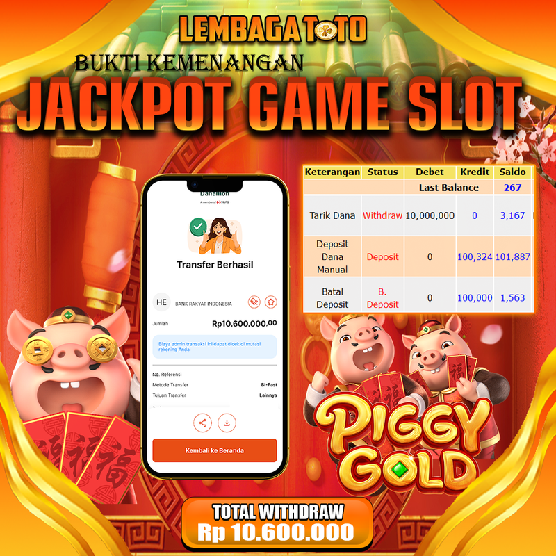 BUKTI JACKPOT 24 OCTOBER LEMBAGATOTO PIGGY GOLD Rp.10.600.000,- LUNAS