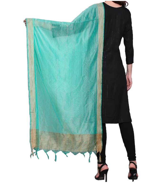 Chanderi Dupatta Gold Toned Striped with Zari Veil Stole Neck Scarf For Women's - Picture 15 of 46