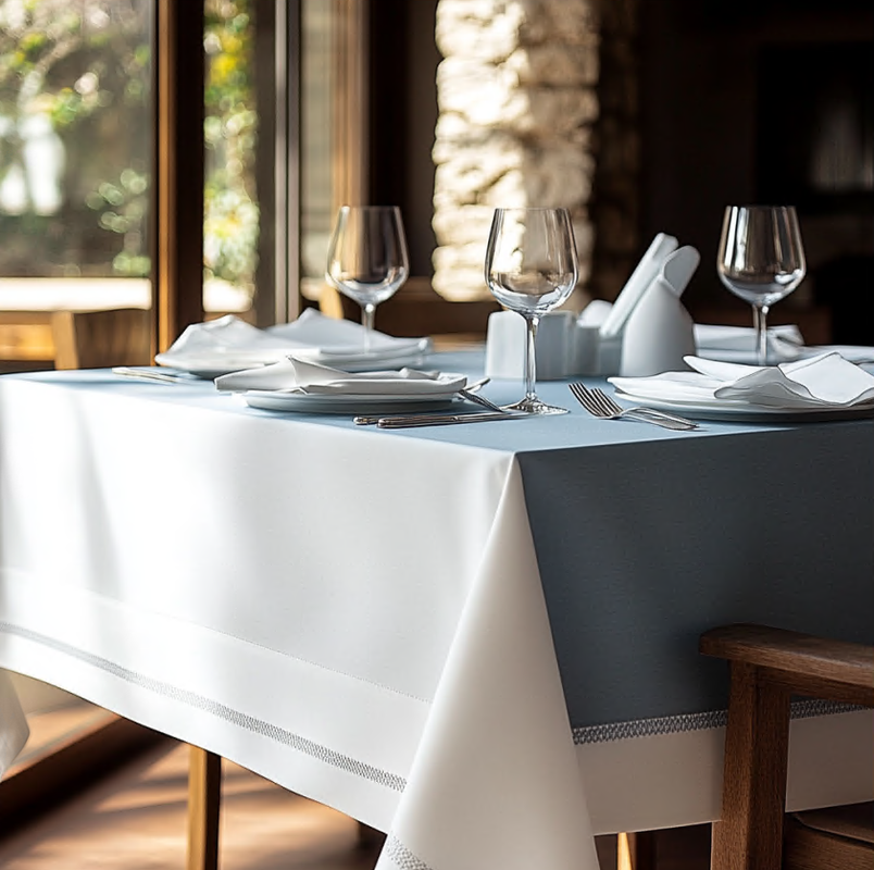 Mantel y bajoplatos en mesa elegante