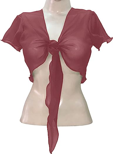 Women's Chiffon Choli Blouse Short Sleeve Tie Crop Top Shrug Belly Dance Gypsy - Bild 11 von 63