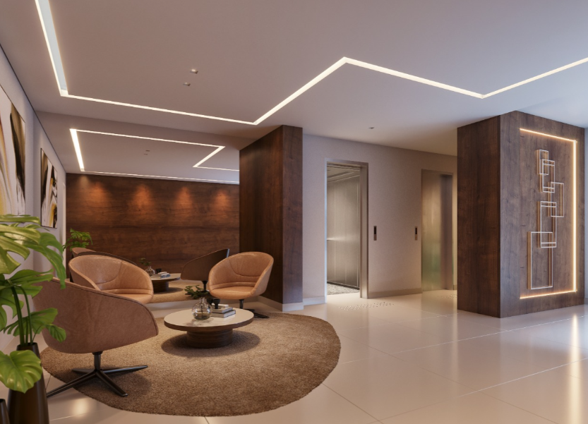 Recepção moderna e acolhedora do Parador Madri