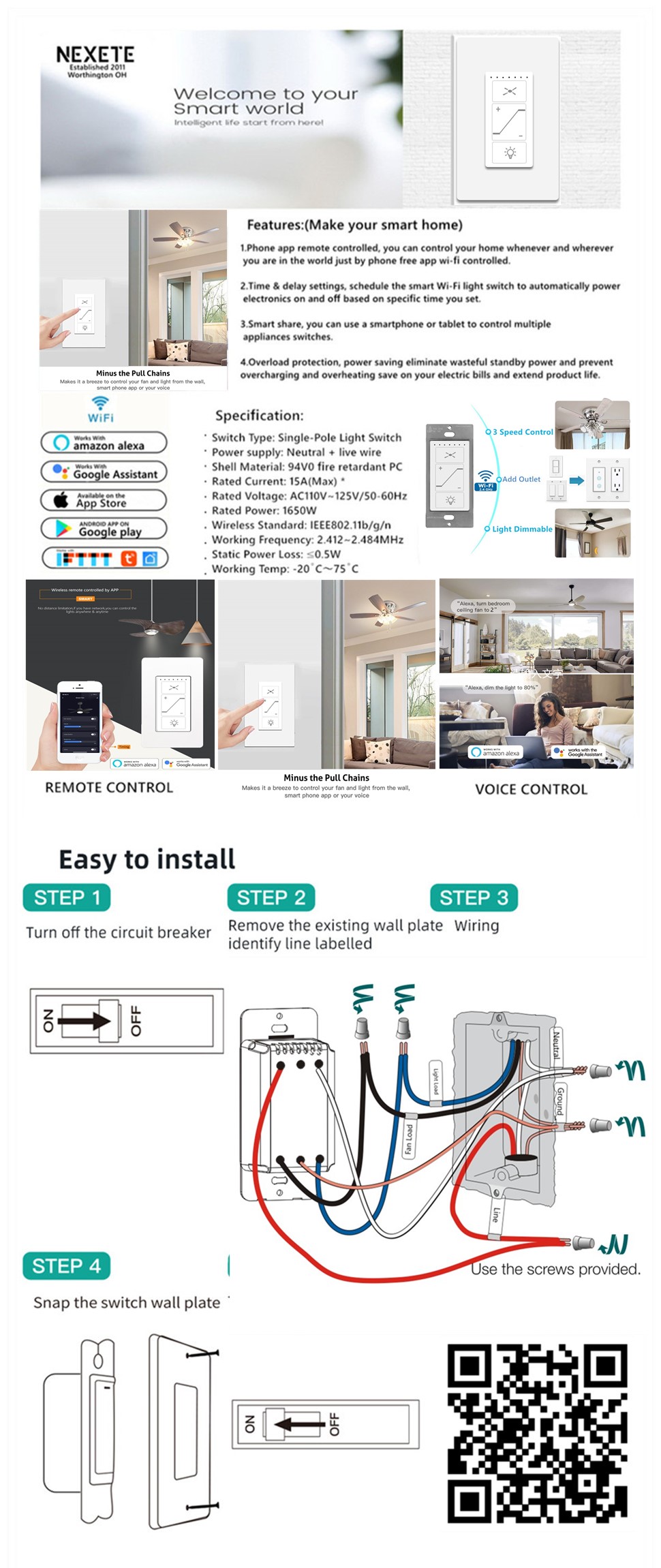 Alexa Devices Universal Smart WiFi Fan Switch Ceiling Fan