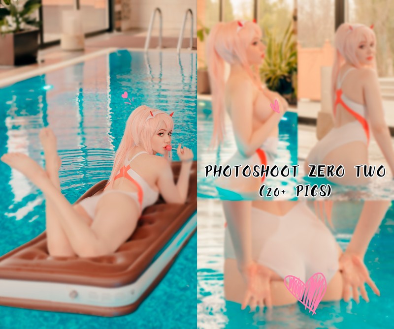 Alina Becker 02 Zero Two Cosplay Darling in the Franxx 泳池主题写真【47P-56.8M】插图2