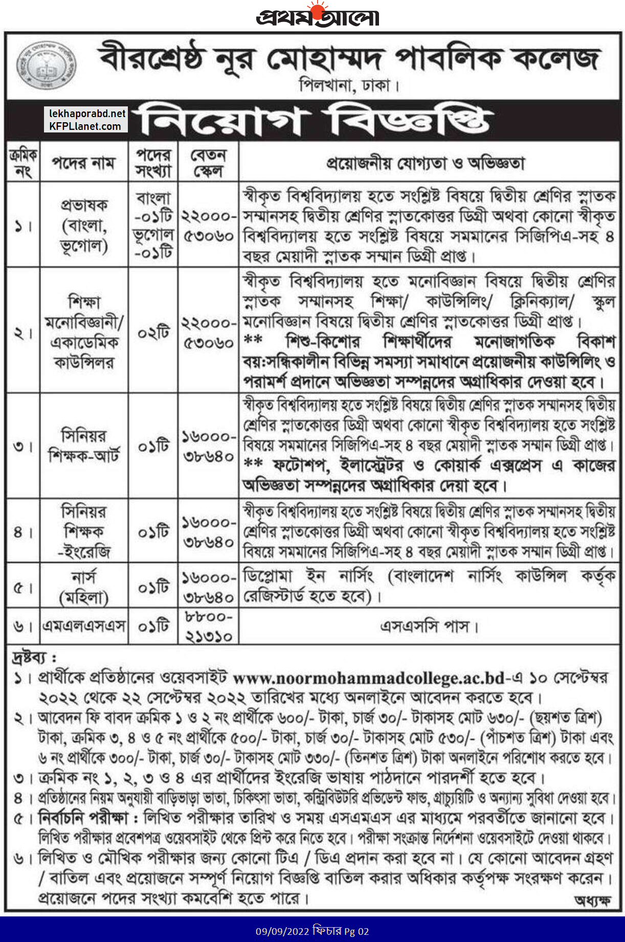 বীরশ্রেষ্ঠ নূর মোহাম্মদ পাবলিক স্কুল এন্ড কলেজ নিয়োগ বিজ্ঞপ্তি ২০২২ 3