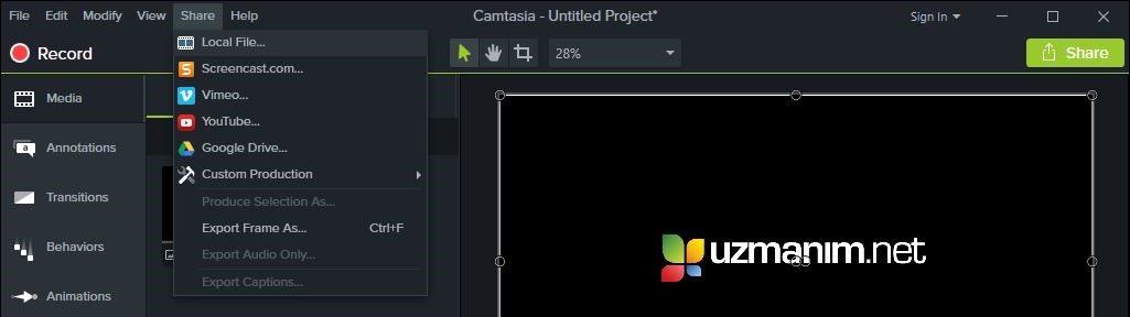 camtasia video kaydetme