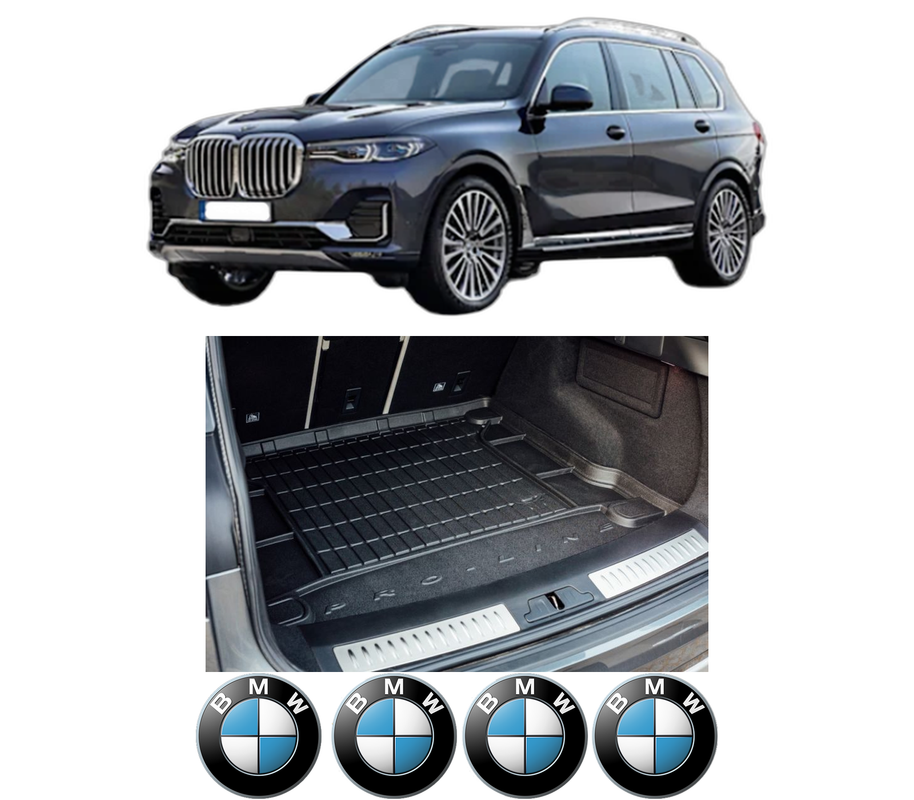 Tavita Portbagaj BMW Seria X7 (G07) din 2019-2020, Protectie Portbagaj Auto, 4x Stickere auto cu BMW